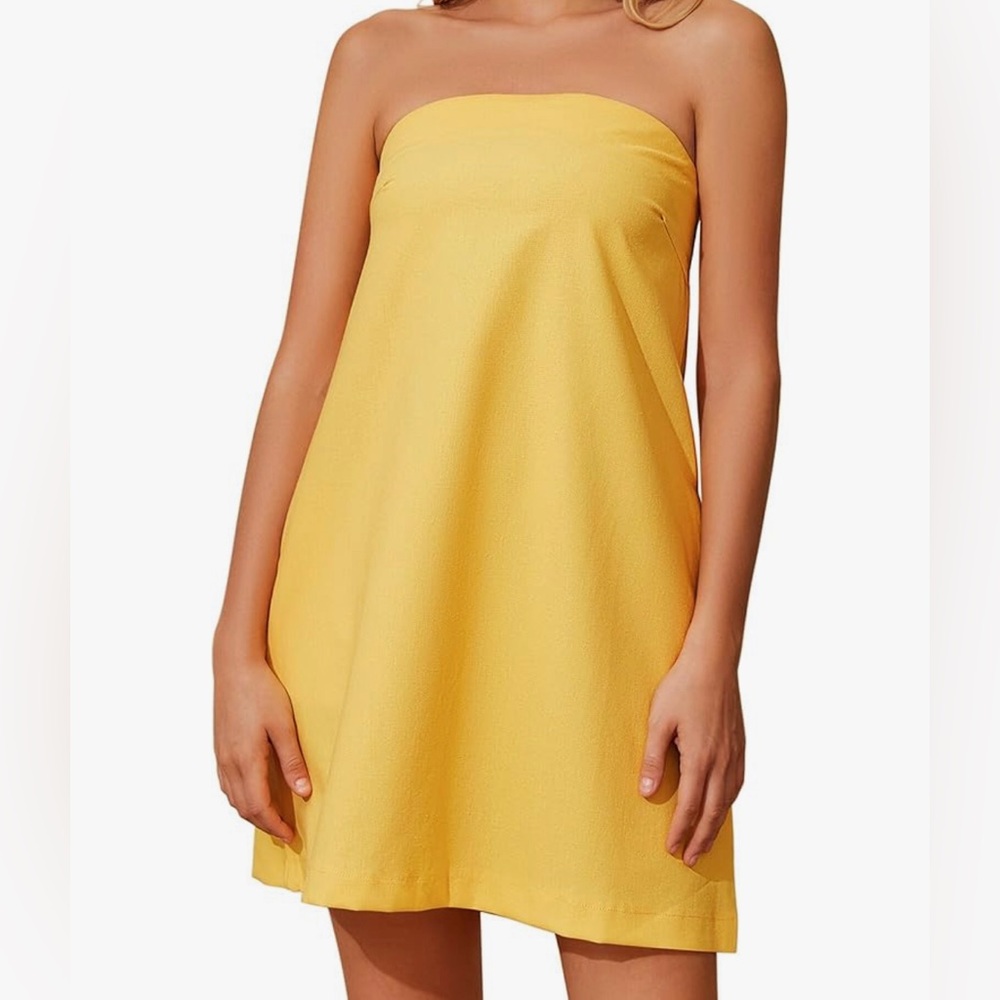 Dress Tube, Strapless/Backless Smocked Cut Mini Dress With Pockets Yellow Color